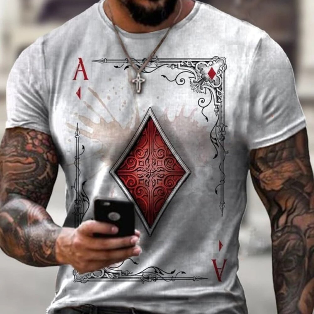 Blaroken Men's Playing Card Diamond Print T-shirt XL (NEW washed)